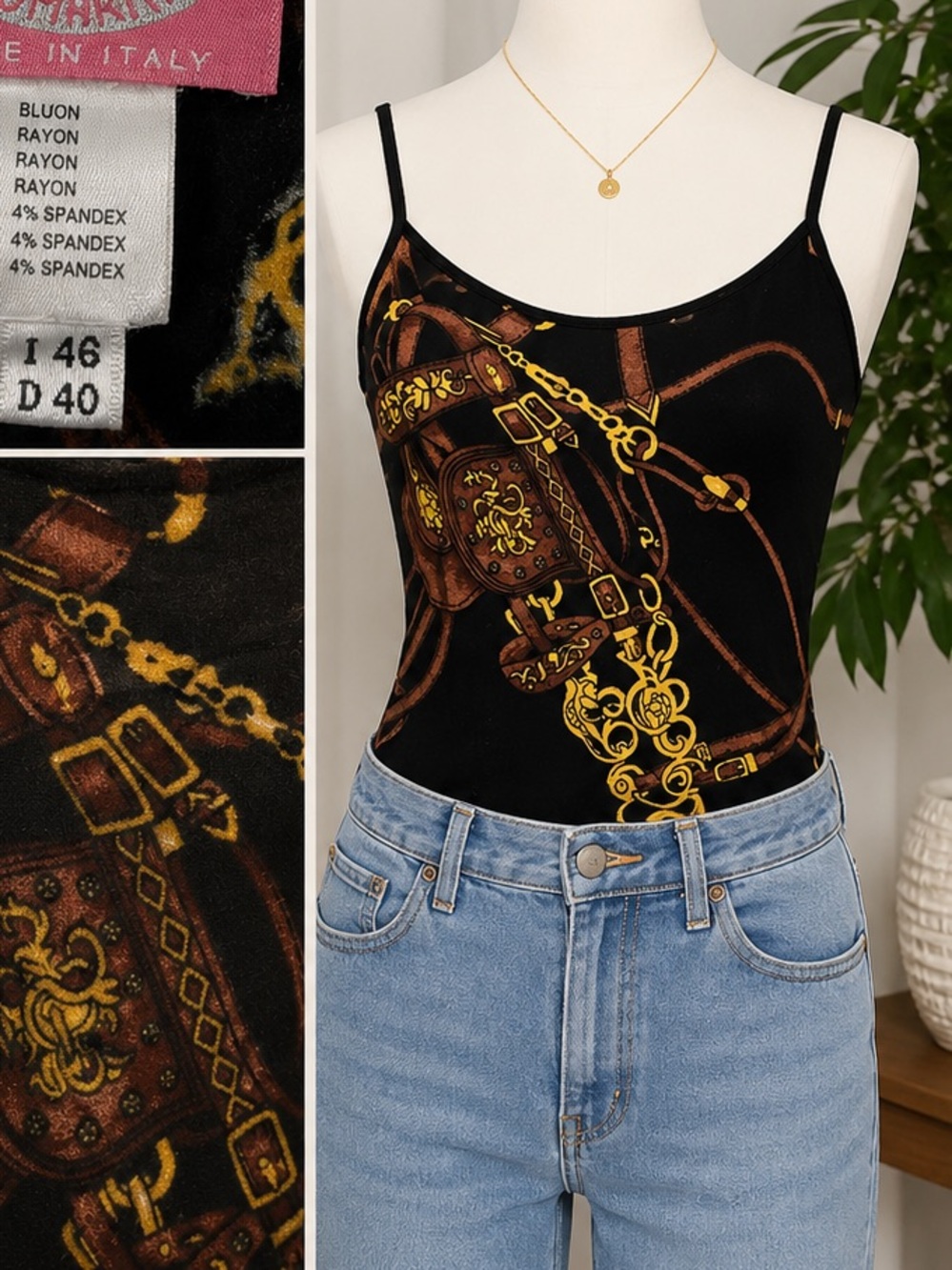Blugirl Blumarine Made in Italy Equestrian Print Cami Top | Women’s Size 46